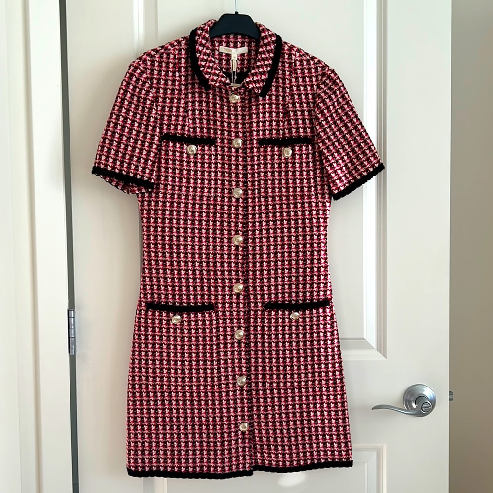 Maje Tweed Red Plaid Mini-Dress